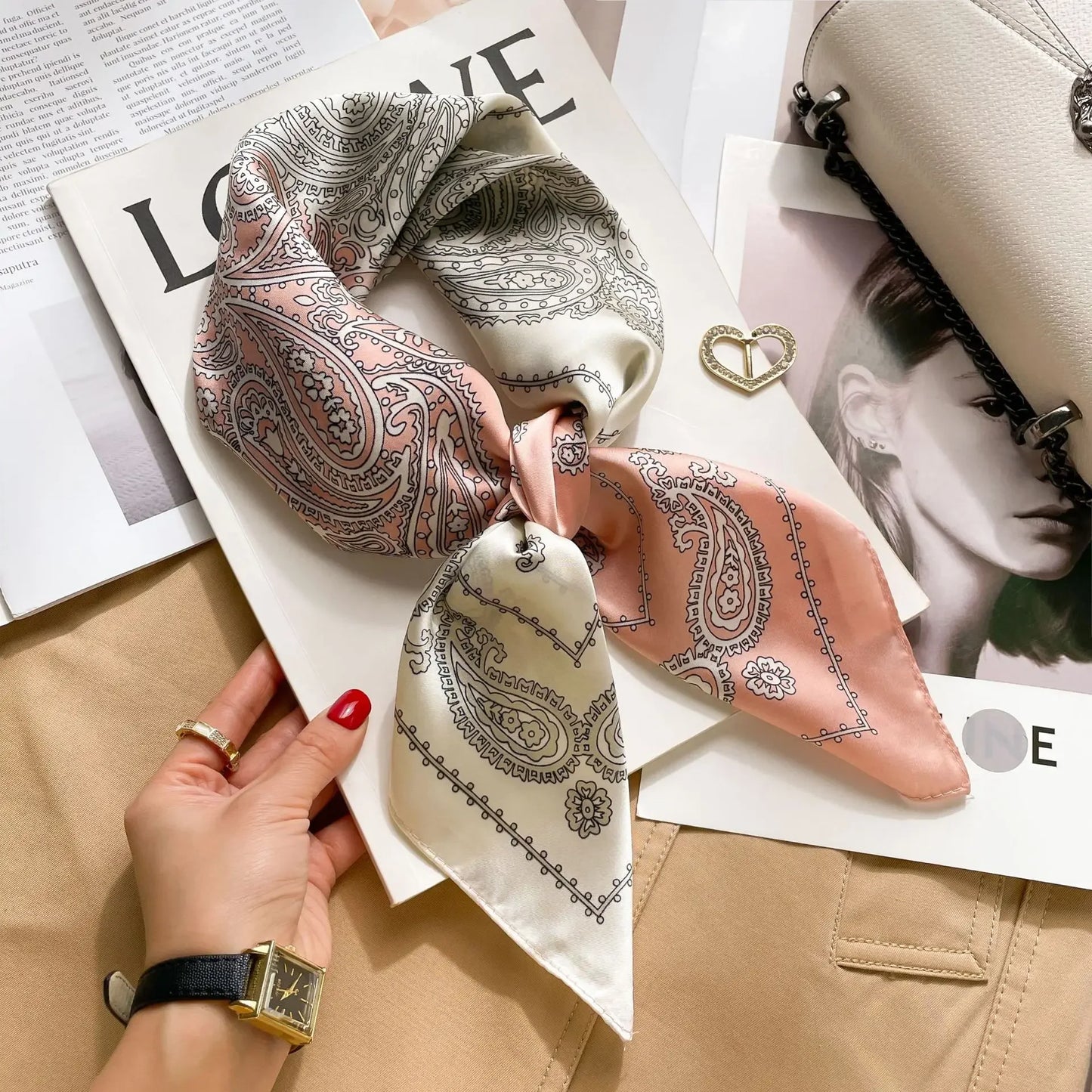 New Fashion Silk Scarf Neckerchief Women's Silk Square Scarf Purse Luxury Scarf for Women Designer Silk Headscarf