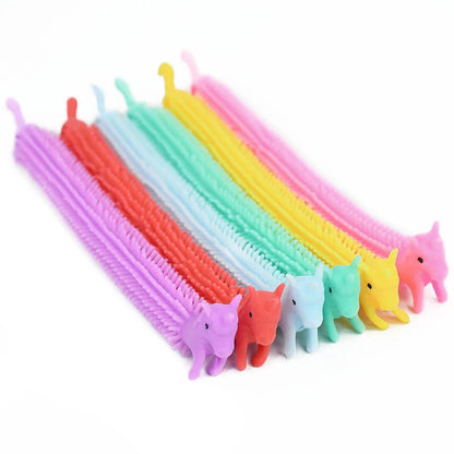 6-24pcs Funny Unicorn Pull Worm Stretch String TPR Rope Kids Birthday Party Favors Gift Children Stress Relief Fidget Toys