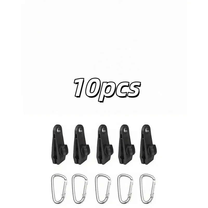 Tent Clips & Carabiner Set, Windproof Reinforced Clamps for Canopy Rainfly Fixing, Outdoor Use