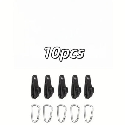 Tent Clips & Carabiner Set, Windproof Reinforced Clamps for Canopy Rainfly Fixing, Outdoor Use