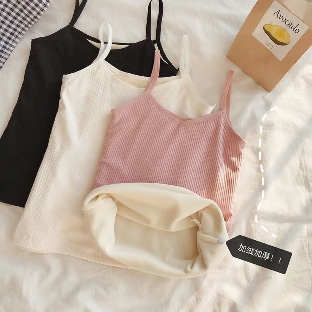 T-shirt Sleeveless Tops Women Winter Warm Underwear Solid Color Thermal Casual Nightwear Sexy Elasticity Female Thin Velvet