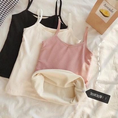 T-shirt Sleeveless Tops Women Winter Warm Underwear Solid Color Thermal Casual Nightwear Sexy Elasticity Female Thin Velvet