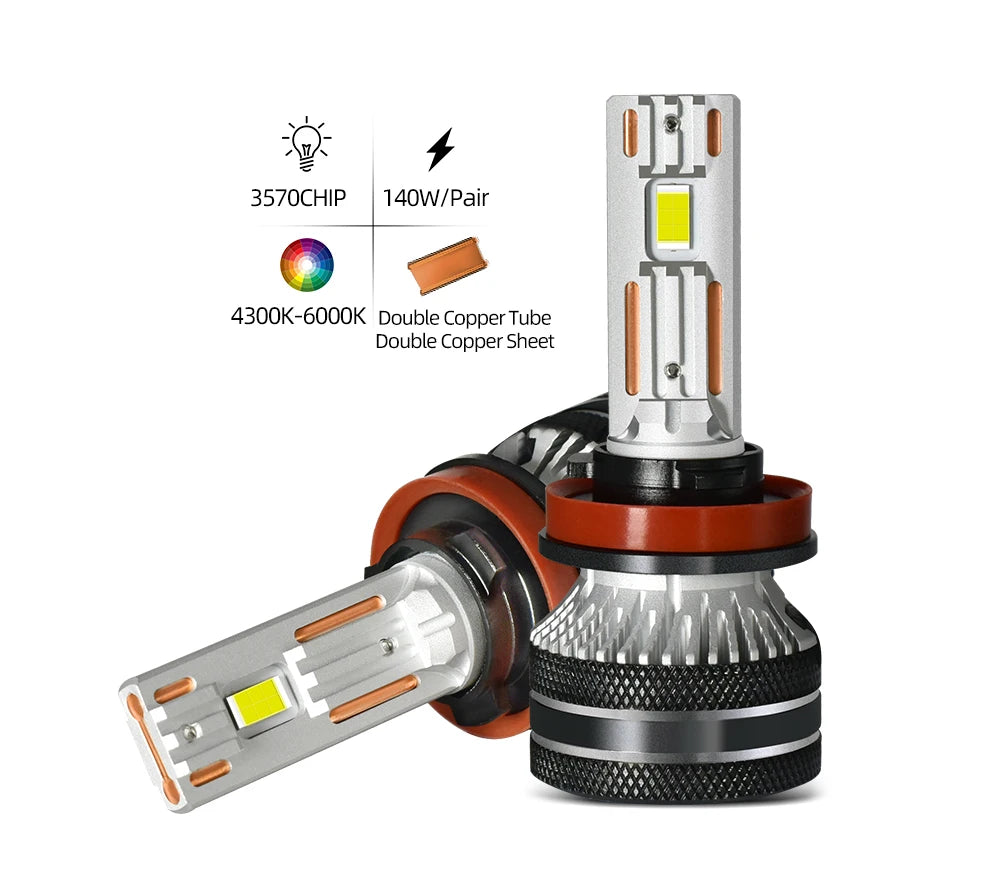 K5C H7 LED 60000LM 140W H7 Canbus Led Bulbs 4300K LED H4 H11 HB3 9005 HB4 9006 K6C Led Double Copper Tube Fog Light 12V 2PCS