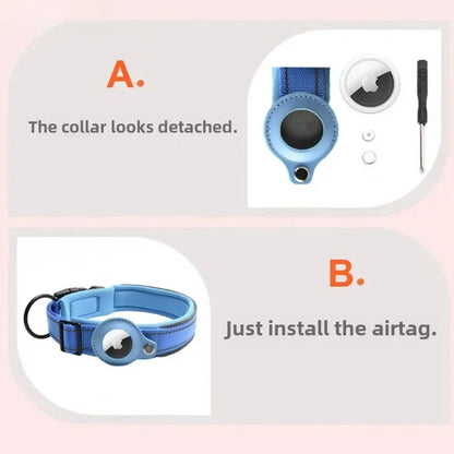 For AirTag Dog Collar Reflective Dog Collar Padded Collars AirTag Holder Case Adjustable Pet Collar for Small Medium Large Dogs