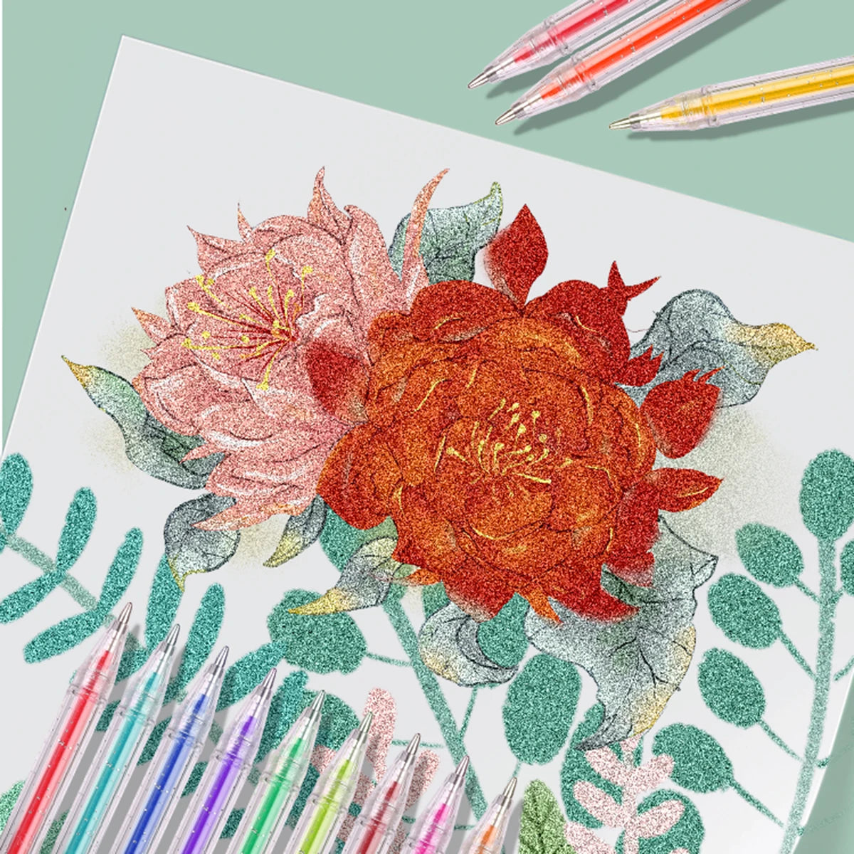 60 Colors Glitter Gel Pen 1.0mm Metal Glitter Color Ballpoint Pen Paper Cardstock Diary Drawing Marking Coloring DIY Art