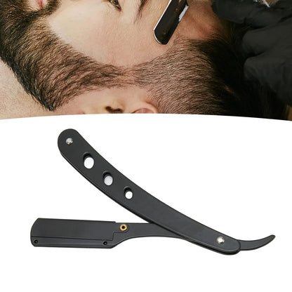Men Shaving Barber Razor Black Classic Folding Shaving Knife Armpit Hair Pubic Hair Shaver Stainless Steel Straight Razor Holder