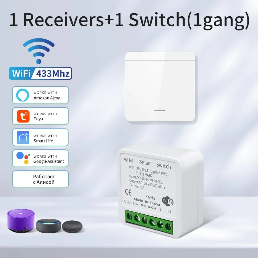 Tuya Smart WiFi Switch For Lighting RF 433MHz Wireless Switch Smart Life APP Voice Control Work With Alice Alexa Google Home