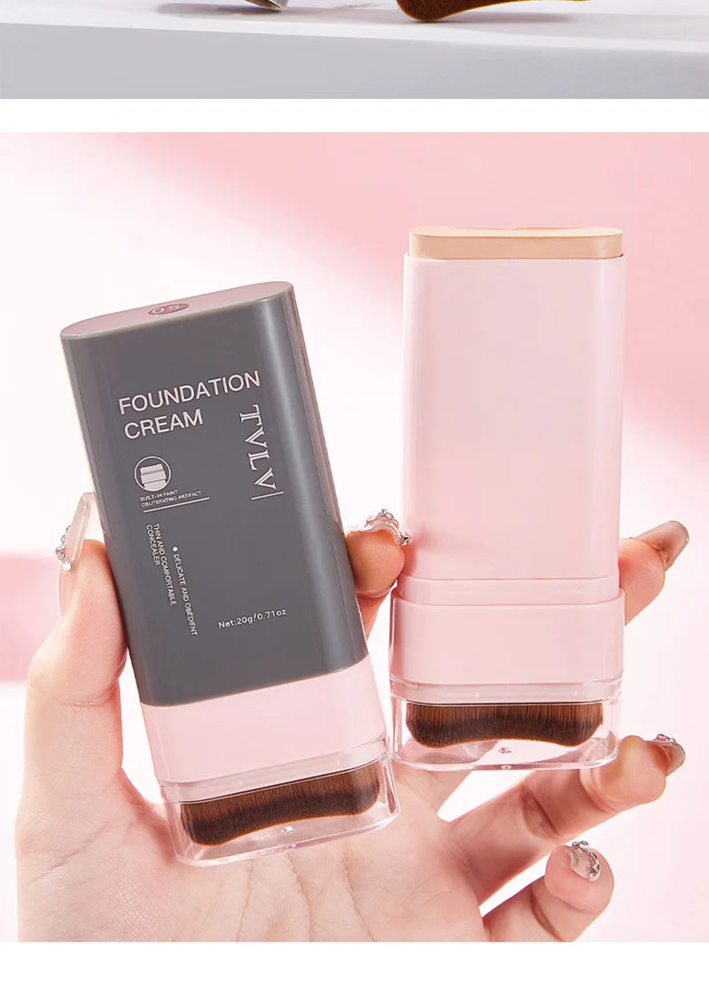 TVLV Concealing Foundation Stick: 5 Shades with Built-In Brush - Cream Finish, Lightweight and Waterproof Formula,