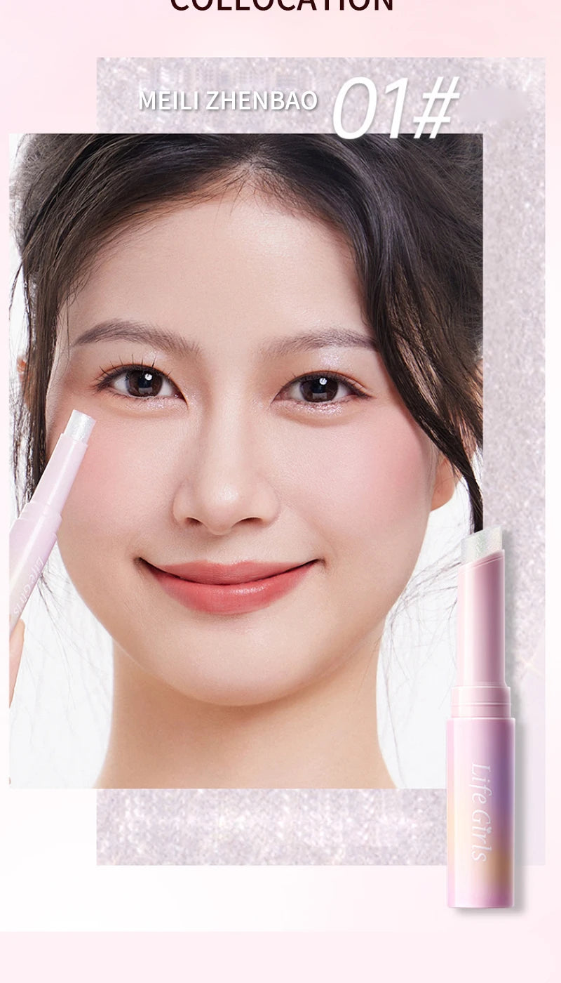 Water-Gloss Jelly Eyeshadow Stick Is a One-Swipe Makeup Highlight Eyeshadow Stick with Pearl Shimmer in Multiple Colors. Luminous Highlight Eyeshadow Stick Is a Two-Use Stick for Eyebrows. Waterproof Effect That Lasts Long an