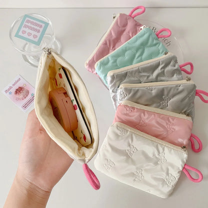 Instagram Bow Silver Shiny Makeup Bag Small Portable Carrying Bag Earphones Data Cable Storage Bag Wallet