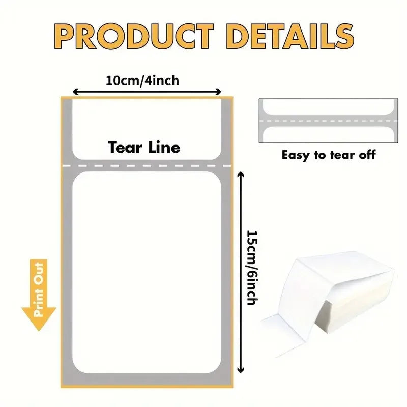 4x6 Inch Direct Thermal Labels 500 Labels Per Stacked - Strong Adhesive, Labels Resistant to Water & Grease For Shipping Label