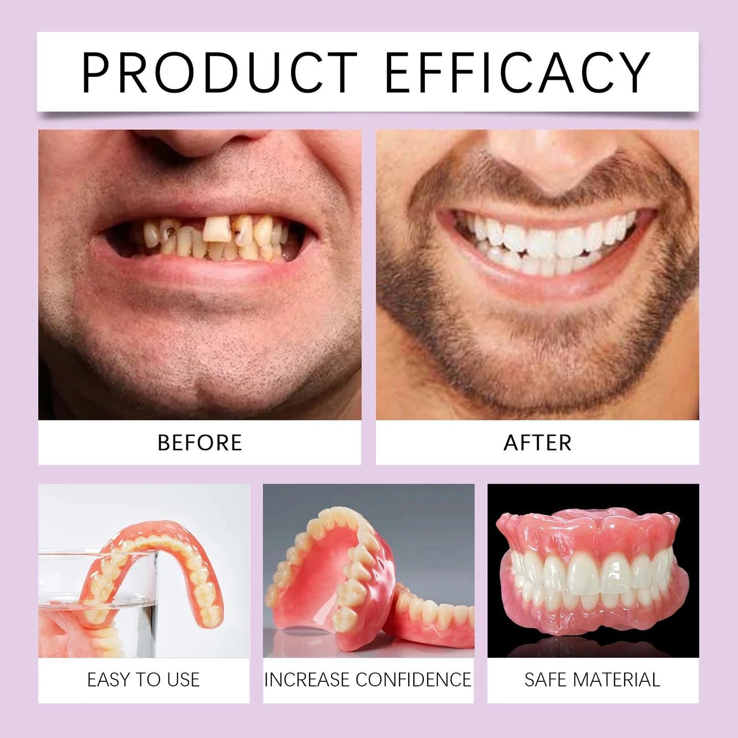 Silicone Denture Set Fit Temporary Orthodontic Teeth Dentures Fake Tooth Oral Hygiene Care Whitening Dentures Simulation Braces