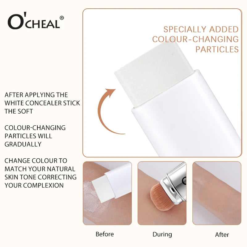 O'CHEAL Temperature Changing Foundation Stick Facial Coverage Blemishes Pores Double-Headed Face Matte Makeup Foundation Cream