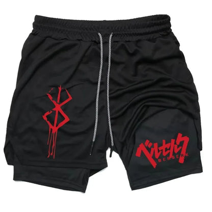 Anime Berserk Performance Shorts Men 2-in- Running Compression Shorts Training Yoga Gym Sportswear Workout Shorts with Pockets
