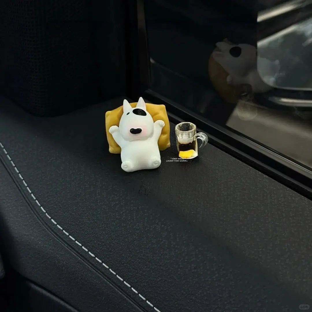 Bull Terrier Universal Car Accessories Interior Adorable Dashboard Figurine with Relaxed Pose Ornament for Tesla BMW Hyundai KIA