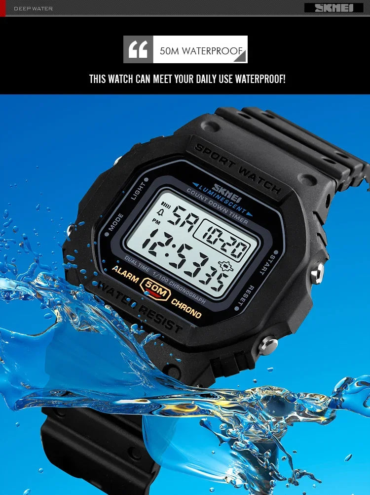 SKMEI 1628 Luxury Digital Men Watches Sports Waterproof Electronic Mens Wristwatches Military Back Light Clock 1988 Reloj Hombre
