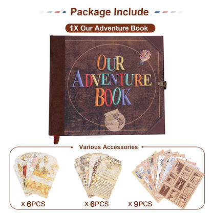Our Adventure Journal 146page Vintage Leather DIY Scrapbook Album Balloon Text Theme for Anniversary Wedding Mother's Day Gifts