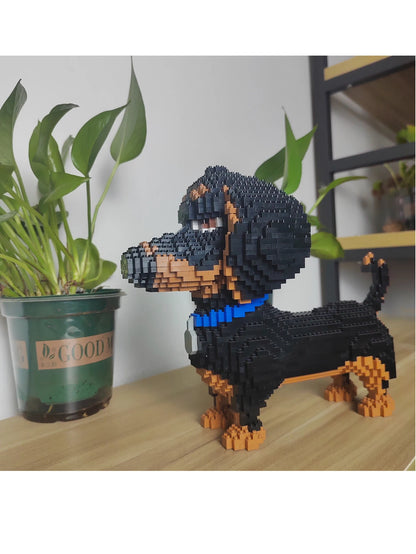 KNEW BUILT Dachshund Dog Model Micro Mini Building Blocks Set Educational Recreation Toys Pet Lover Gift Decoration Bricks