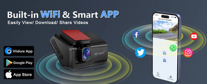 Kocam 4K UHD Dash Cam WiFi Car DVR Front and Rear Dual Lens Auto Car Camera with Night Vision 24H Parking Monitor Black Box