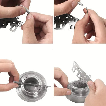 Portable Mini Aluminum Alloy Alcohol Camping Stove with Lid for Outdoor Hiking and Backpacking
