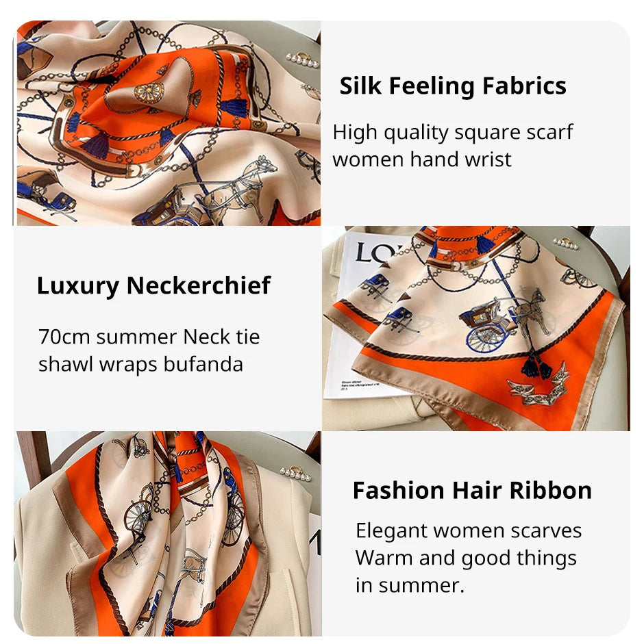 Luxury Print imitation Silk Square Scarf Women Spring Neck Tie Shawl Wraps Female Hair Hand Wrist Headkercheif Hijab Bandana
