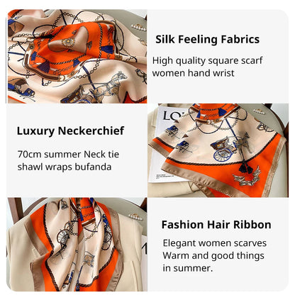 Luxury Print imitation Silk Square Scarf Women Spring Neck Tie Shawl Wraps Female Hair Hand Wrist Headkercheif Hijab Bandana