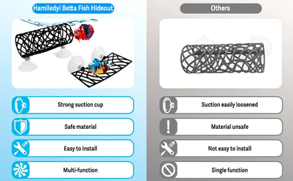 Betta Fish Hideout Cave with Hammock Bed Hollow Tunnel Fish Tank Accessories Aquarium Decorations for Crayfish Shrimp Small Fish
