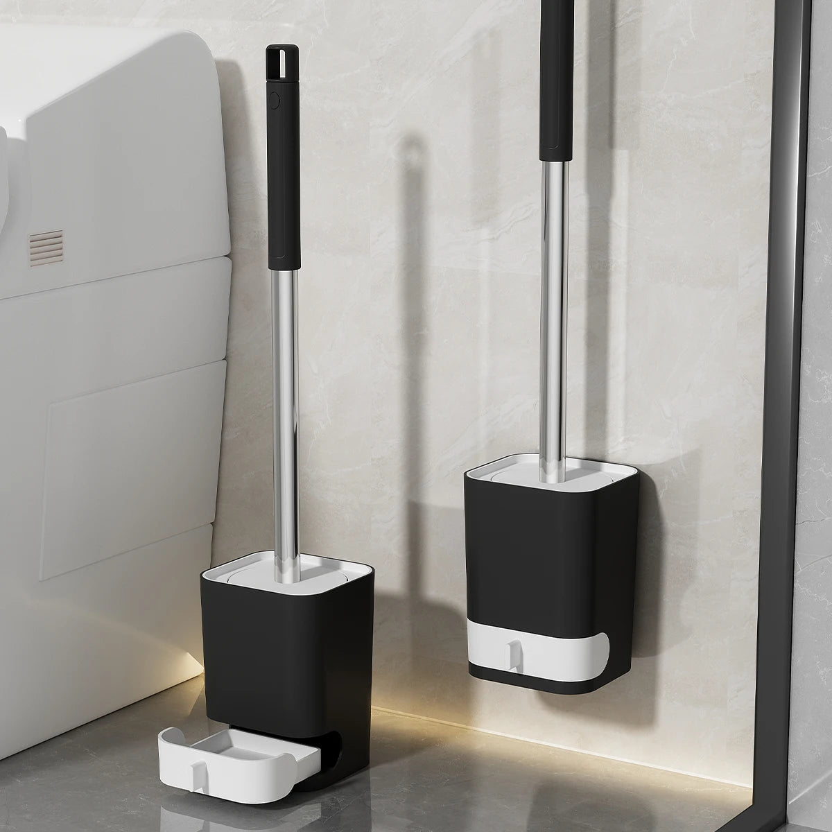 WORTHBUY Long Handle Plastic Toilet Brush With Drain Base Punch-Free Wall Mounted WC Toilet Cleaning Brush Bathroom Accessories