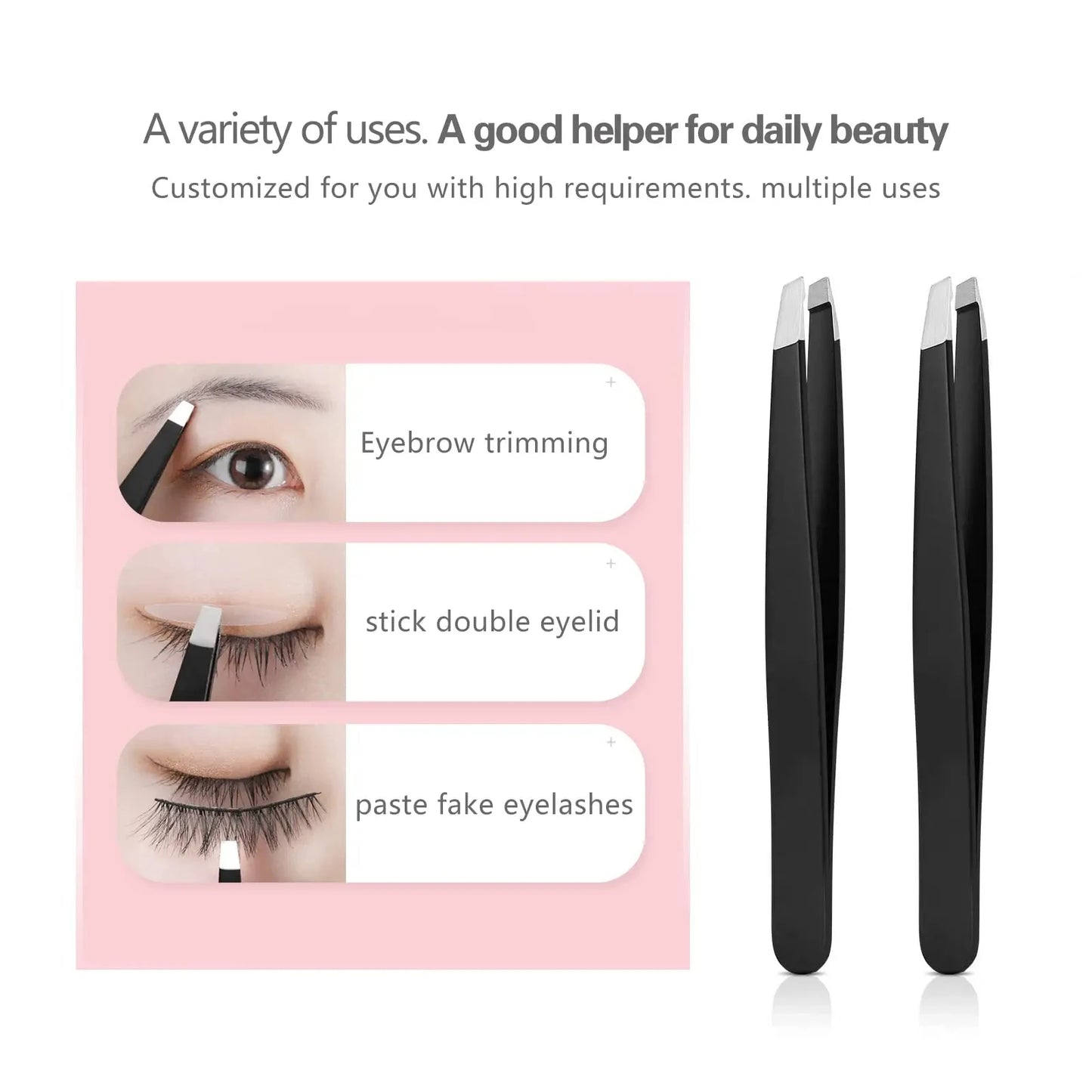 Black Tweezer Set, High Precision Stainless Steel Eyebrow Tweezers for Facial Hair, Inward Growing Hair and Splinter Remover Kit