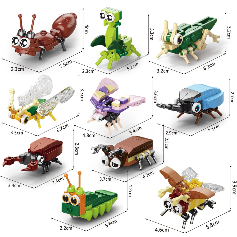 Animals World Insect Fish Bird Dog Elephant Panda Giraffe Honeybee 10 In 1 Building Blocks Kit Bricks Model Kids Toy Children