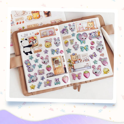 3 pcs/6 pcs Sweet Candy Pets Cat Coffee Cakes Flash Puffy 3D Stickers Scrapbooking Diy Diary Stationery Stickers School Supplies