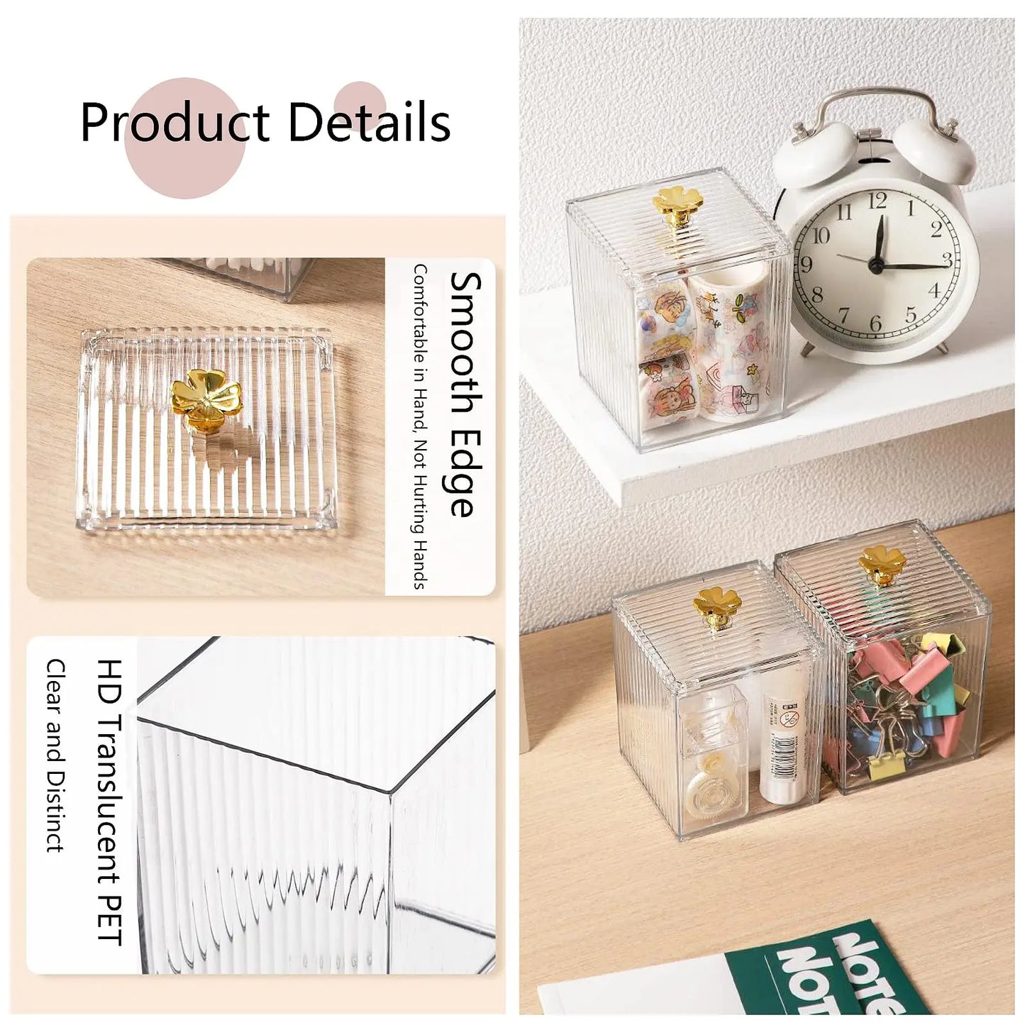 Qtip Holder Dispenser  Clear Bathroom Organizer Jar  Swab/Pad/Ball Holder Container Cosmetics Storage Boxes for Vanity