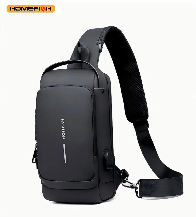 Homefish New Men's Anti Theft Chest Pack with USB Charging for Short Distance School Gym