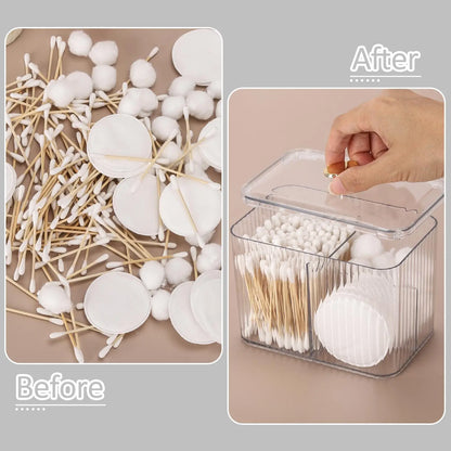 Qtip Holder Dispenser  Clear Bathroom Organizer Jar  Swab/Pad/Ball Holder Container Cosmetics Storage Boxes for Vanity