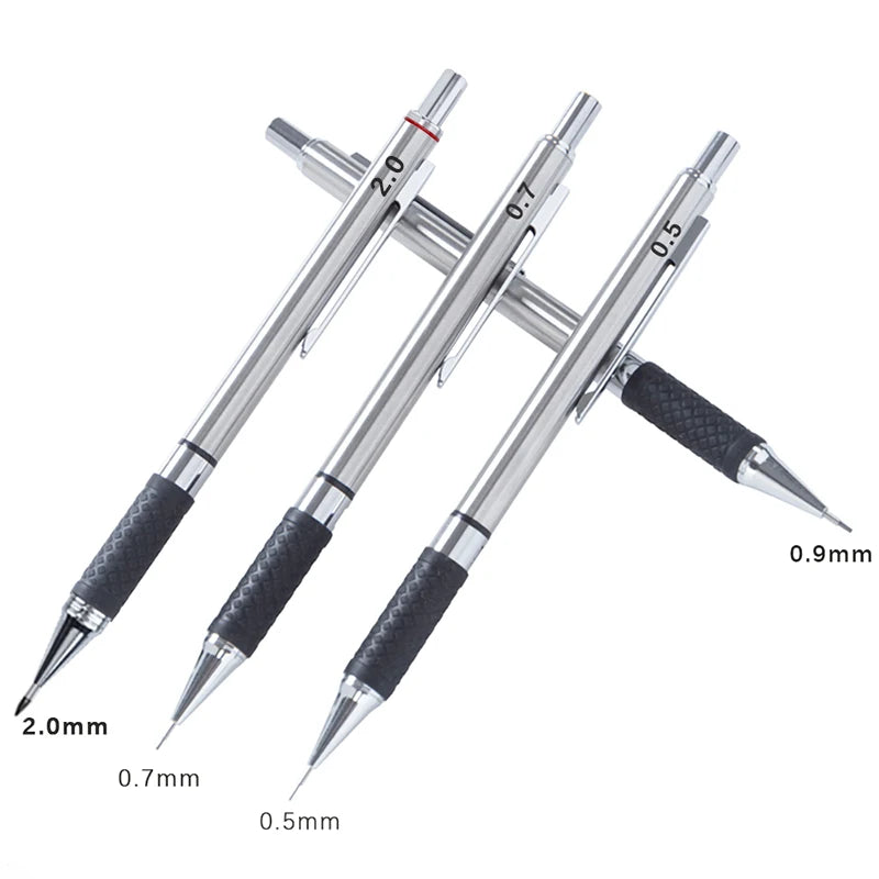 Metal Mechanical Pencil Set with Pencil Grip Leads Art Drawing Student Office Supplies 0.5/0.7/0.9/2.0mm Automatic Pencil