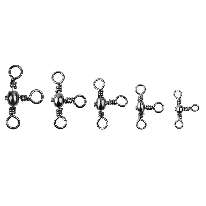 50PCS/Bag Fishing Accessories Black Nickel Plating Three-Prong Connector T-Swivel Sub-Line Splitter Outdoor Fishing Bazi Ring