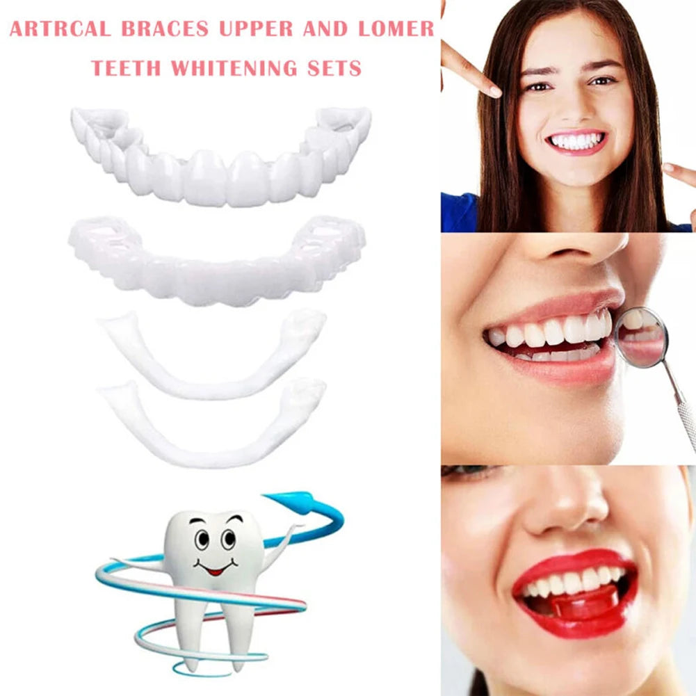 2 Pairs Silicone Denture Set Fit Temporary Orthodontic Teeth Dentures Fake Tooth Oral Hygiene Care Whitening Dentures Simulation