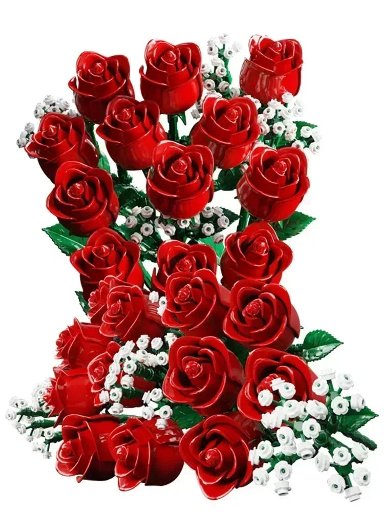 Romantic Rose Flower Bouquet Building Blocks Creative Home Desk Plant Decoration Assemble Bricks Toys For Gifts Girls Lady