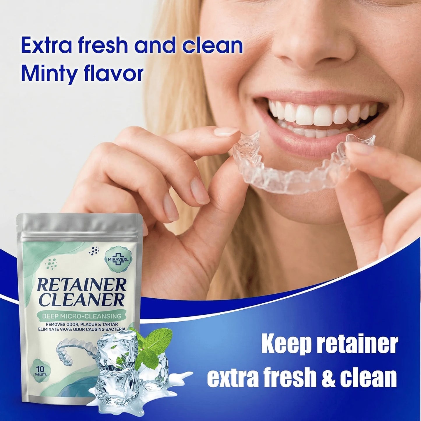 MIRAVEXL Denture Retainer Cleaner Tablets Orthodontic Braces Aligner Mouth Night Guard False Teeth Whitening Plaque Removal