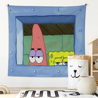 Potdemiel SpongeBob Octopus Brother Cartoon Hanging Cloth Bedroom Wall Decoration Background Cloth Cute and Funny Tapestry