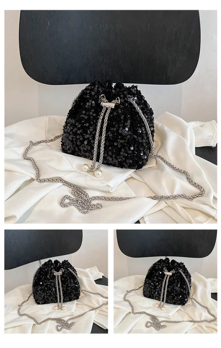 Crossbody Bags Sequin Women's New Korean Bucket Bag Bright Eyes Style Fashion Crossbody Dinner Single Shoulder Bags