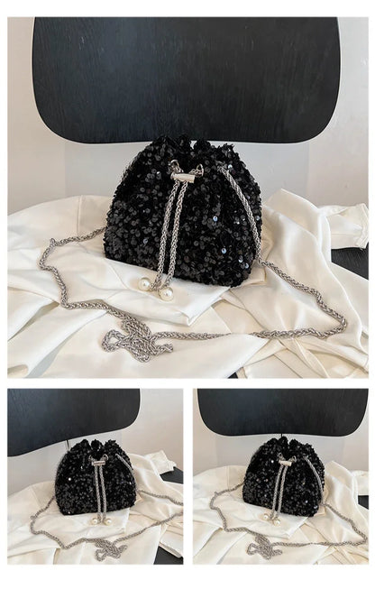 Crossbody Bags Sequin Women's New Korean Bucket Bag Bright Eyes Style Fashion Crossbody Dinner Single Shoulder Bags