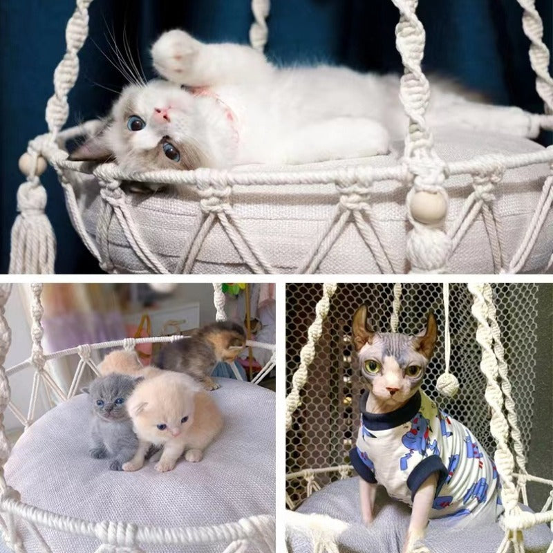 Winter Pet Hammock Cat Swing Hand Woven Cotton Rope Cats Hanging Basket  Kitten Hanging String Den Indoor Pend Nest Pet Supplies