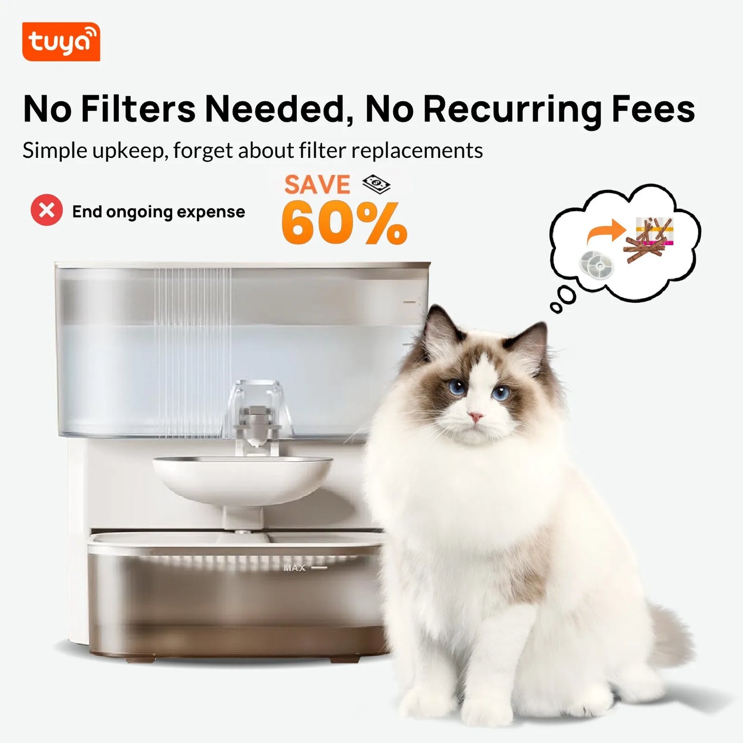 3L Pet Water Fountain,No Filter,Rechargeable Automatic Water Dispenser forCat&Small Dog,Wastewater Separation Always Fresh Water
