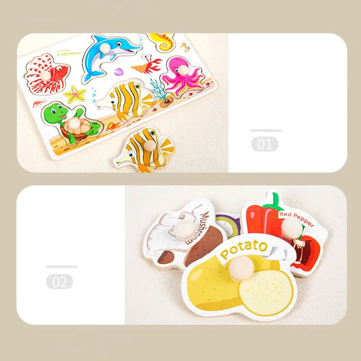 1pc Wooden Jigsaw Puzzle Kids Montessori Games Educational Toys for Children Animal Fruits Shapes Hand Grasp Board Wood Puzzles