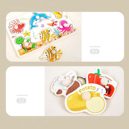 1pc Wooden Jigsaw Puzzle Kids Montessori Games Educational Toys for Children Animal Fruits Shapes Hand Grasp Board Wood Puzzles