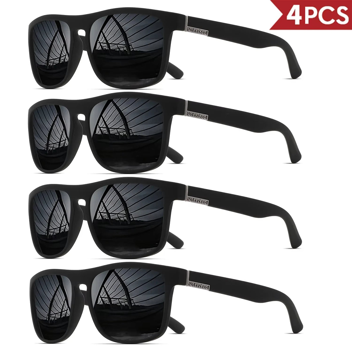 1-4PCS Men Classical Square Polarized Sports Sunglasses Lightweight PC Frame UV400 for Driving Fishing Cycling Unisex Durability