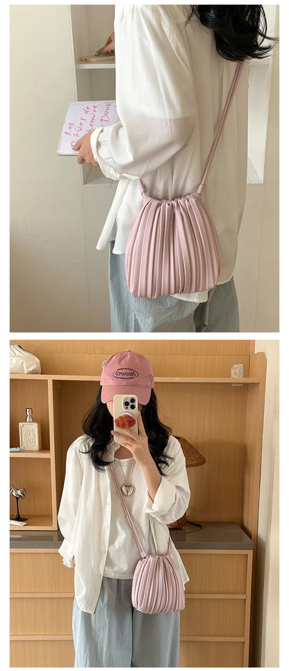 Summer Fashion New Crossbody Bag Women's PU Single Shoulder Mini Bag Luxury Versatile Pleated Casual Small Square Bag