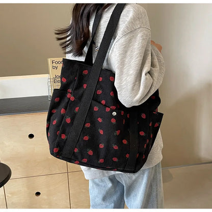 Fashion Corduroy Shoulder Bag for Women, Cute Printed Handbag, Casual Commuter & Shopping Purse, Trendy Underarm Bag
