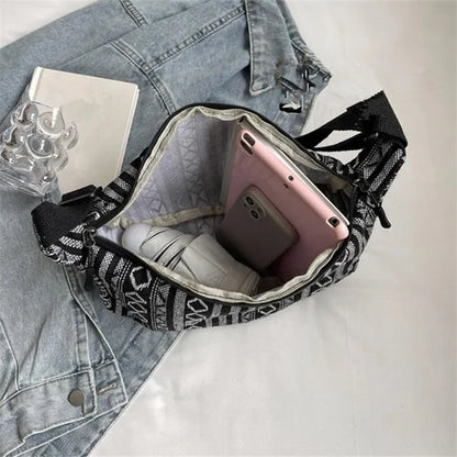 Crossbody Bags Tribal Style Shoulder Bag, Foldable Crossbody Striped Pattern, Flag Theme Hand Washable Edge Painted Lining